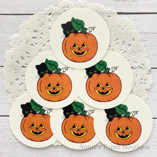 Peeking Kitty Jack-o-lantern Retro Halloween Tags