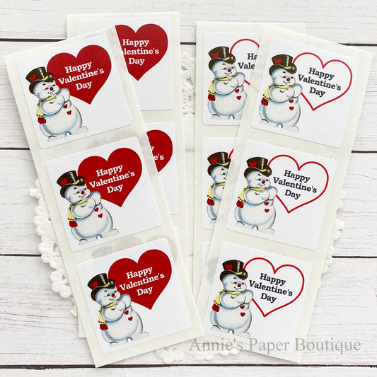 Happy Valentine's Day Snowman Retro Stickers