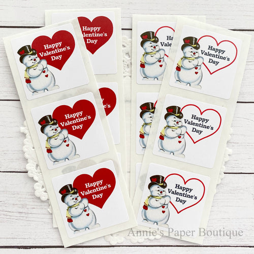 Happy Valentine's Day Snowman Retro Stickers