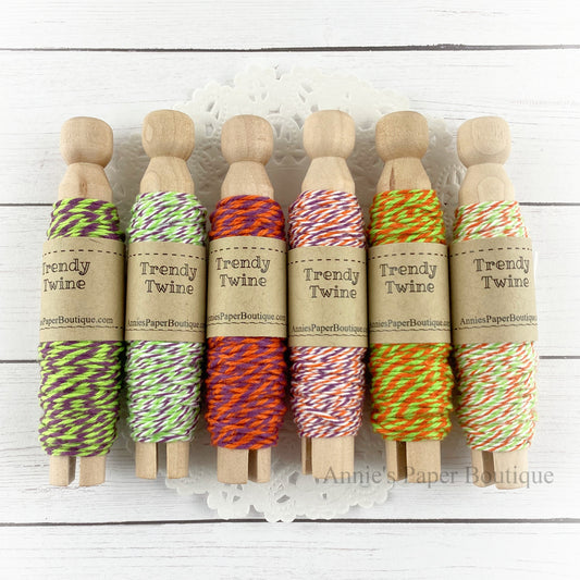 Trick or Treating Trendy Twine Sampler. Halloween twine on wooden clothespins.
