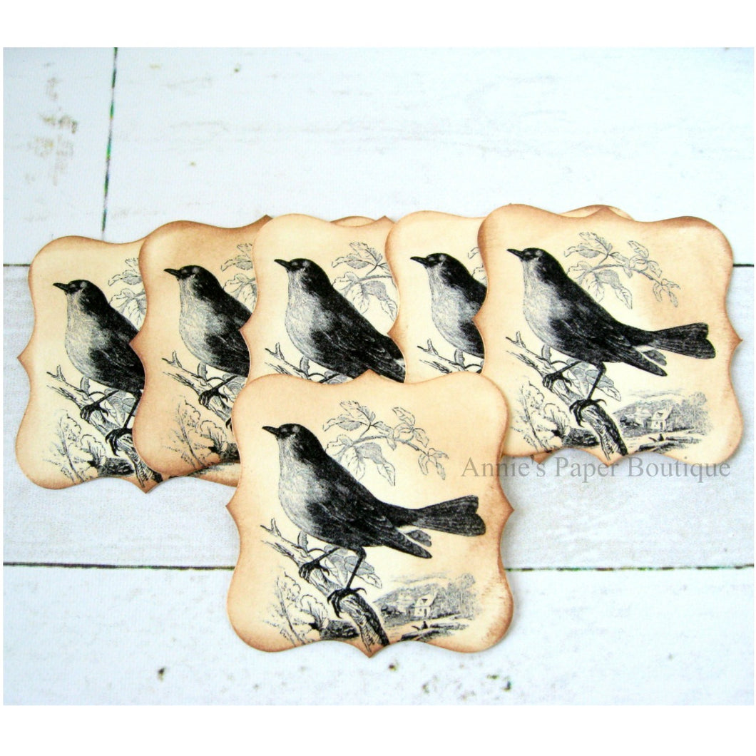 Black Bird Vintage Bracket Tags with inked edges