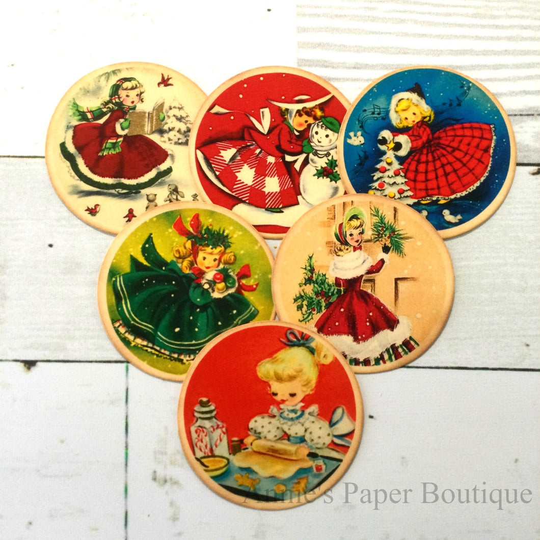 Round Christmas Girls Vintage Inspired Tags - Bundle No.2