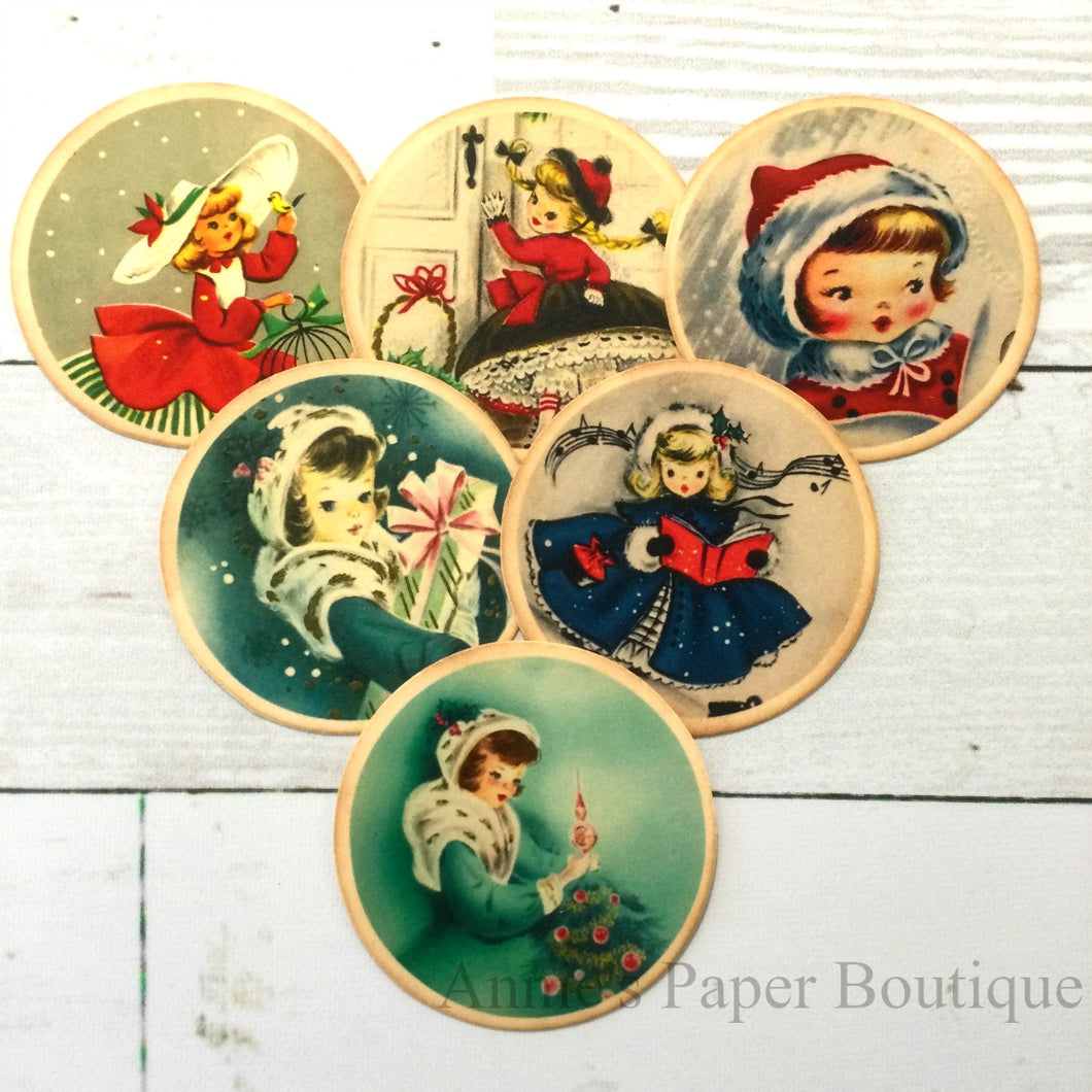 Round Christmas Girls Vintage Inspired Tags - Bundle No.3