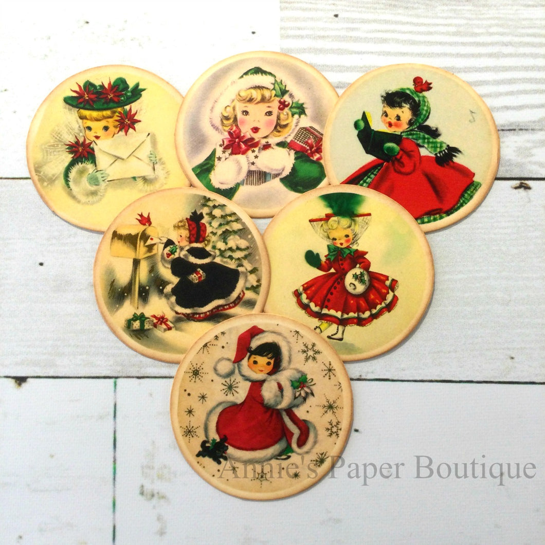 Round Christmas Girls Vintage Inspired Tags - Bundle No.4