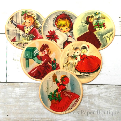 Round Christmas Girls Vintage Inspired Tags - Bundle No.1