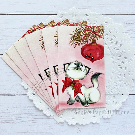Christmas Kitty Ornament Retro Tags