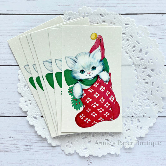 Christmas Kitty Stocking Retro Tags