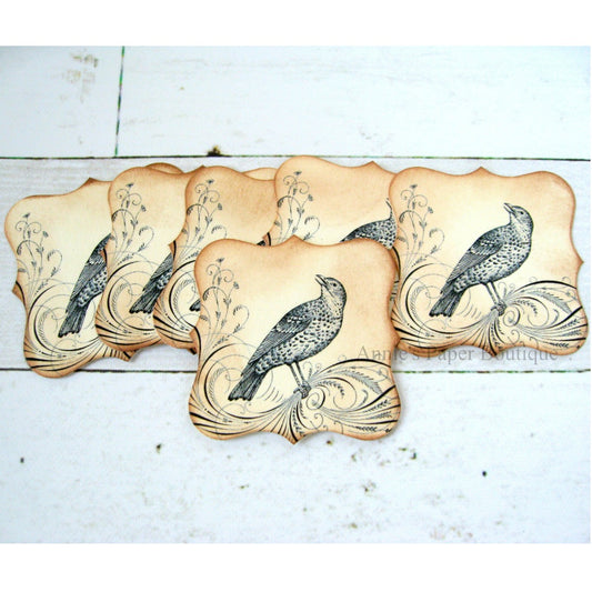 Flourish Bird Bracket Tags with Inked Edges