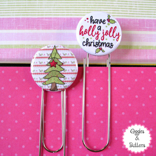 Holly Jolly Christmas Tree Button Paper Clip