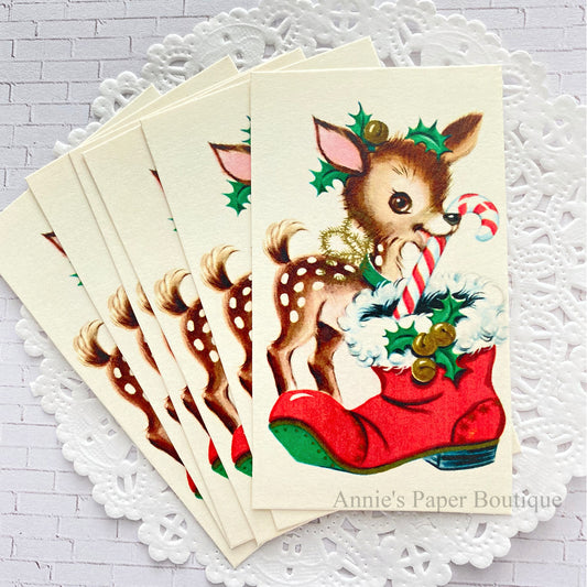 Holly Reindeer retro tags