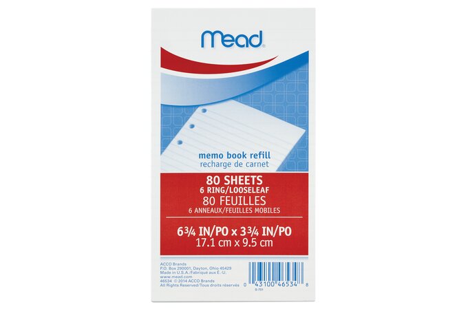 Memo Book Filler Paper