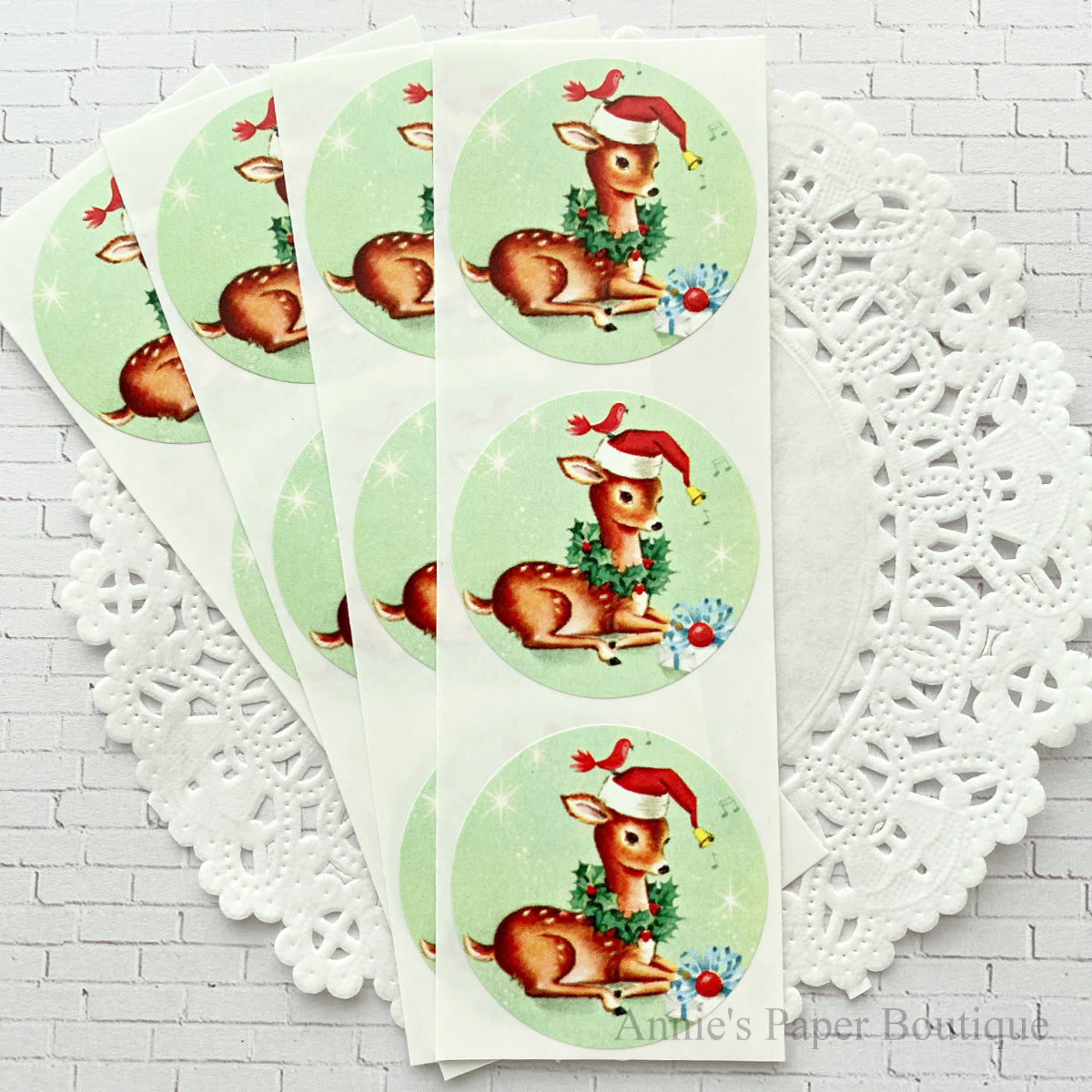 Reindeer and Red Bird Retro Stickers