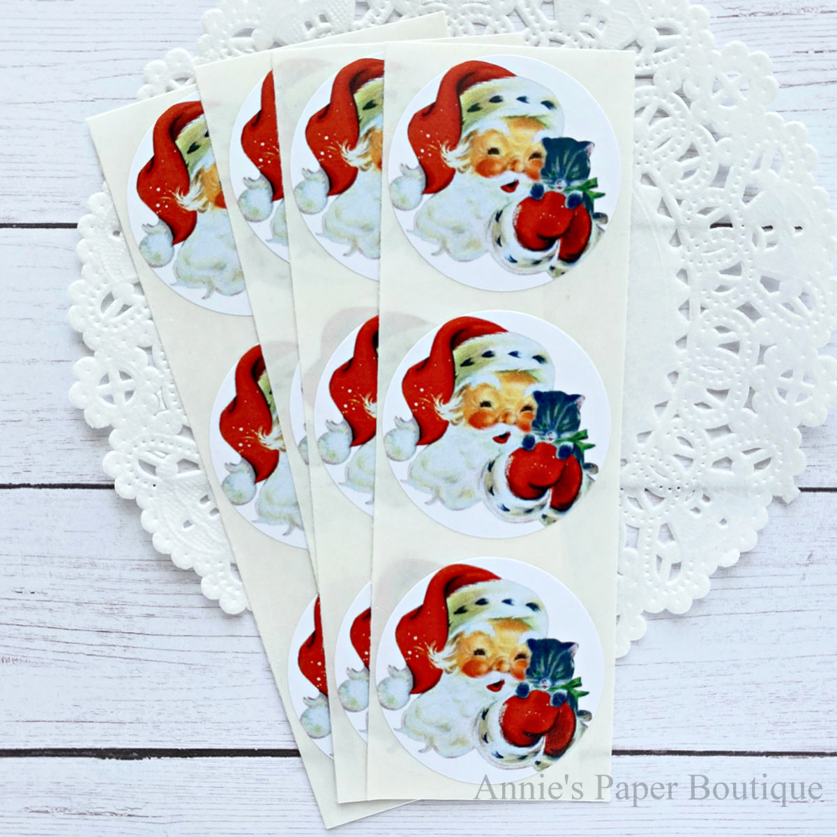 Santa and Kitty Retro Stickers