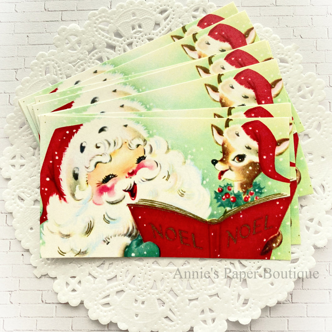 Santa and Reindeer Caroling (No.2) Retro Tags
