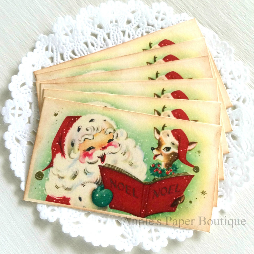 Santa and Reindeer Carolling Vintage Inspired Tags