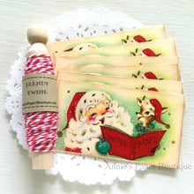 Santa and Reindeer Carolling Vintage Inspired Tags with Berry Trendy Twine