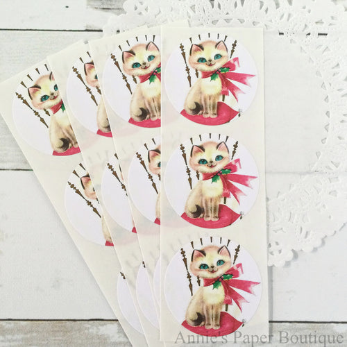Siamese Christmas Kitty Vintage Inspired Stickers