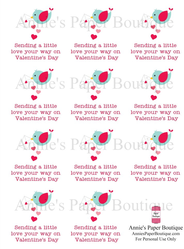 Sending a Little Love Your Way on Valentine's Day Bird - Printable Tags