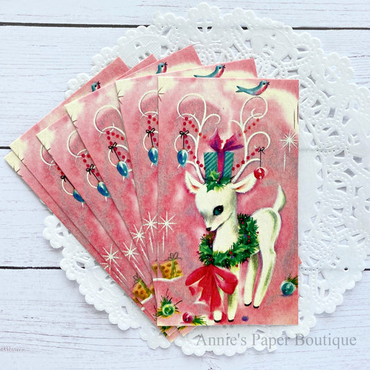 White Christmas Deer Retro Tags