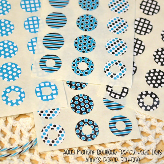 Aqua Blue and Black Trendy Page Dot Reinforcement Stickers