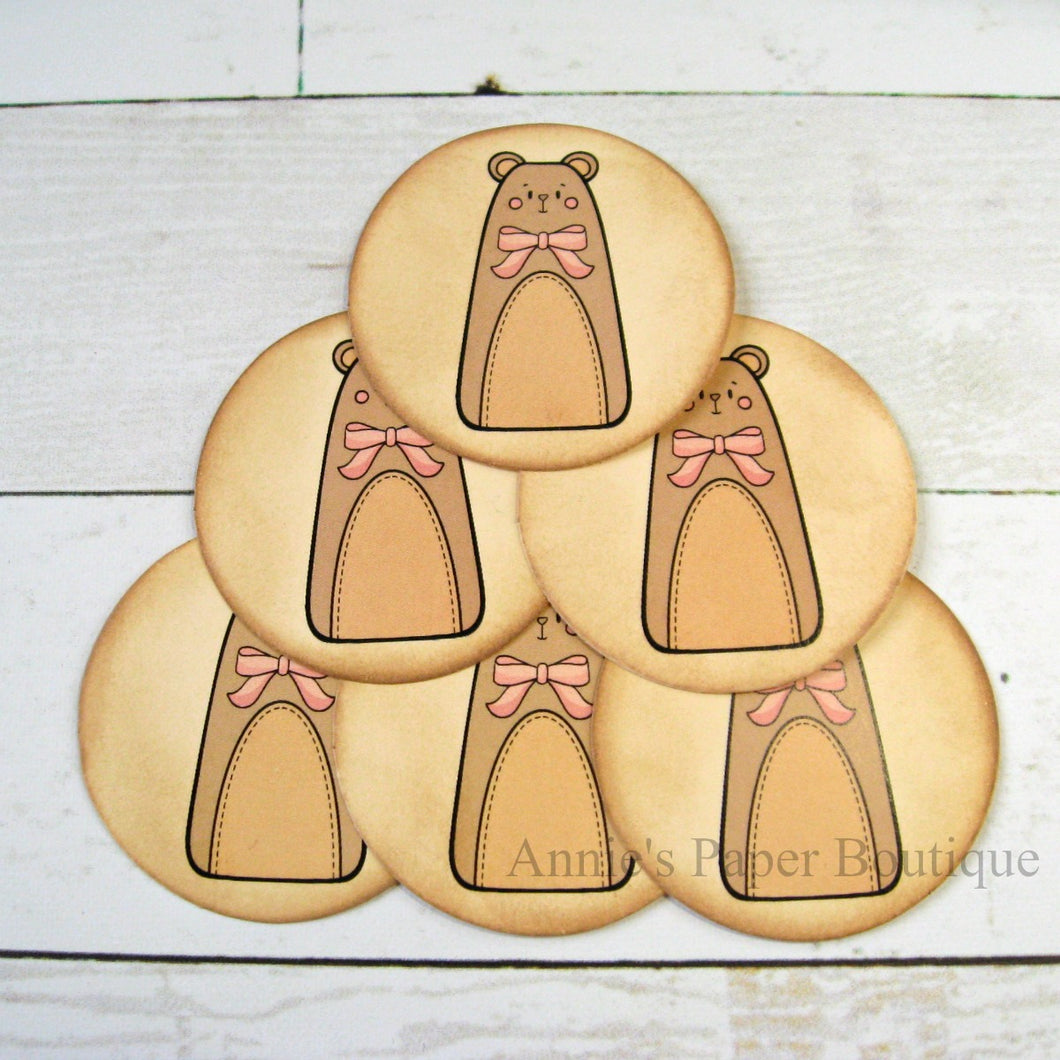 Round Brown Country Bear Vintage Inspired Tags