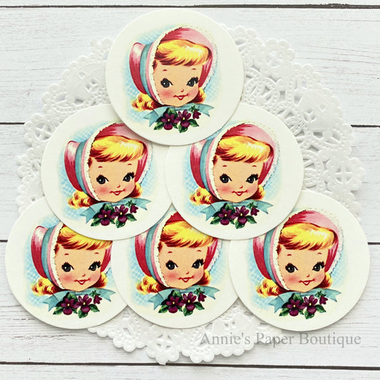 Little Bonnet Girl Retro Tags