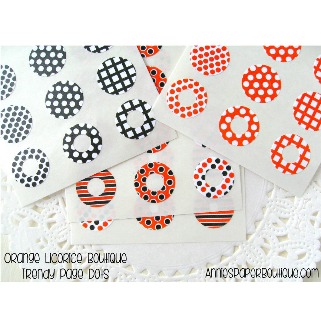 Orange Licorice Trendy Page Dots, Black and Orange Reinforcement Stickers