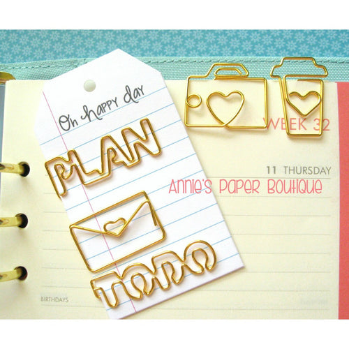 Set - Camera, Coffee, Love Letter, Plan, & To Do Planner Paper Clips