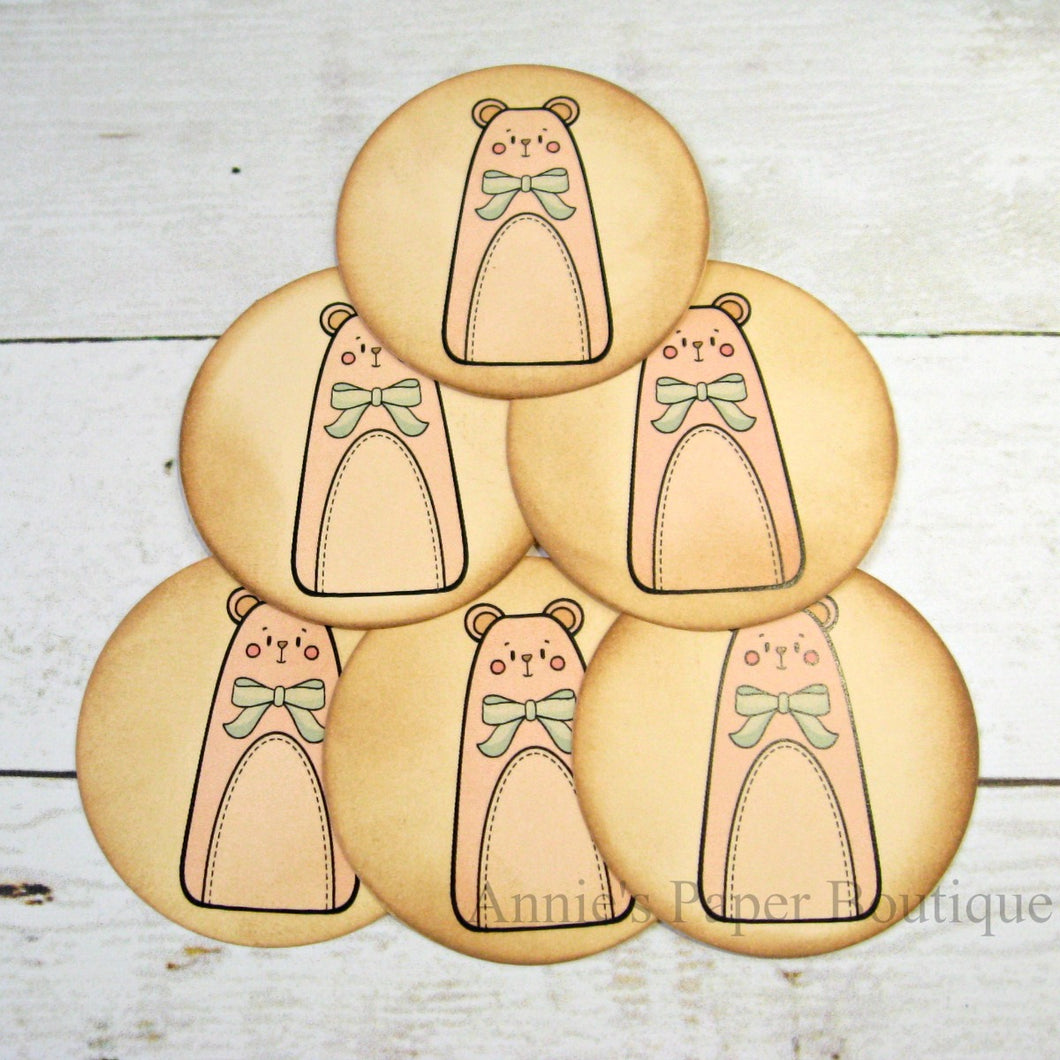 Round Pink Country Bear Vintage Inspired Tags
