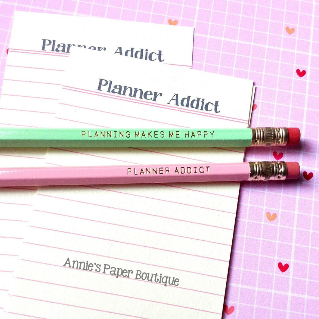 Planning Makes Me Happy & Planner Addict Pencil Set - Pink & Mint