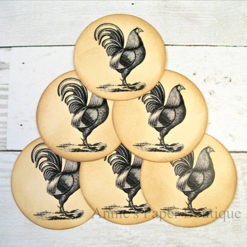 Round Rooster Vintage Inspired Tags