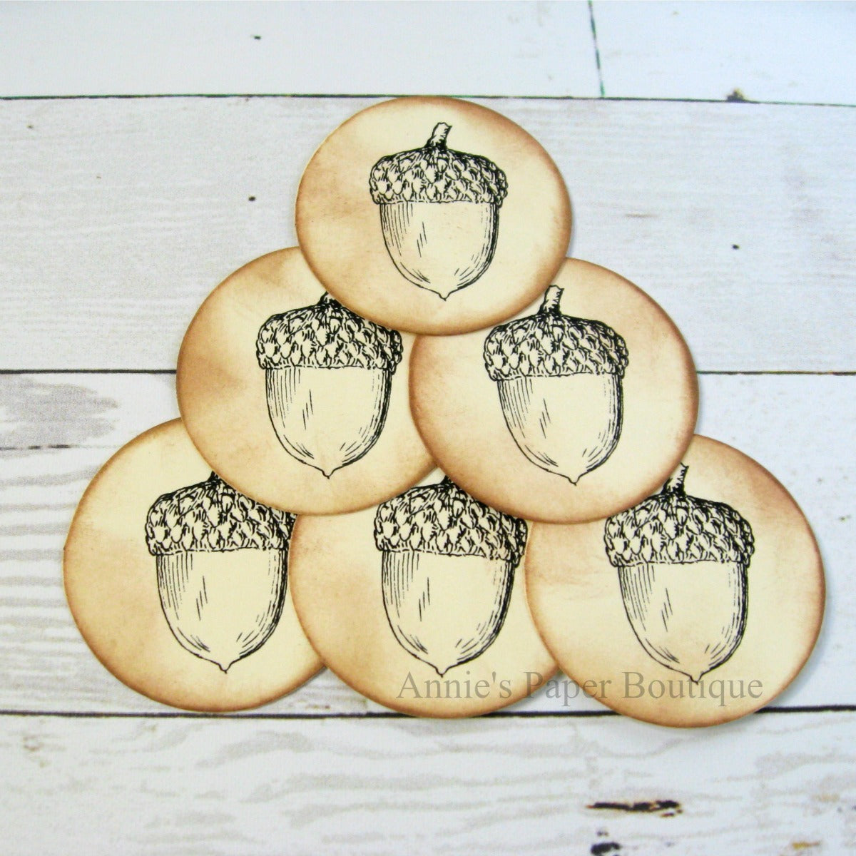 Round acorn tags