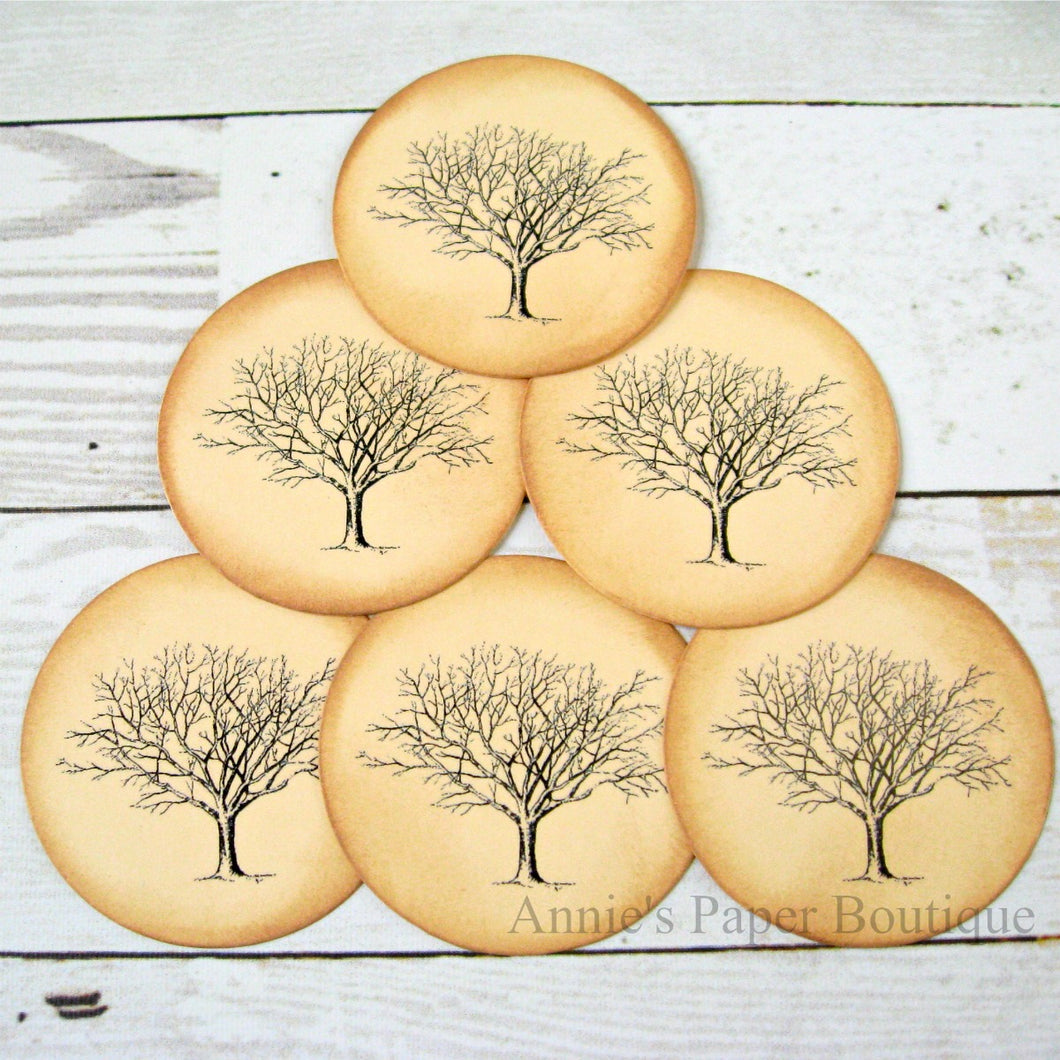 Round Bare Tree Vintage Inspired Tags