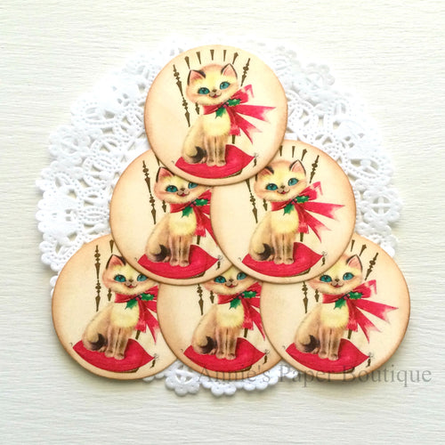round Siamese Christmas Kitty Vintage Inspired Tags