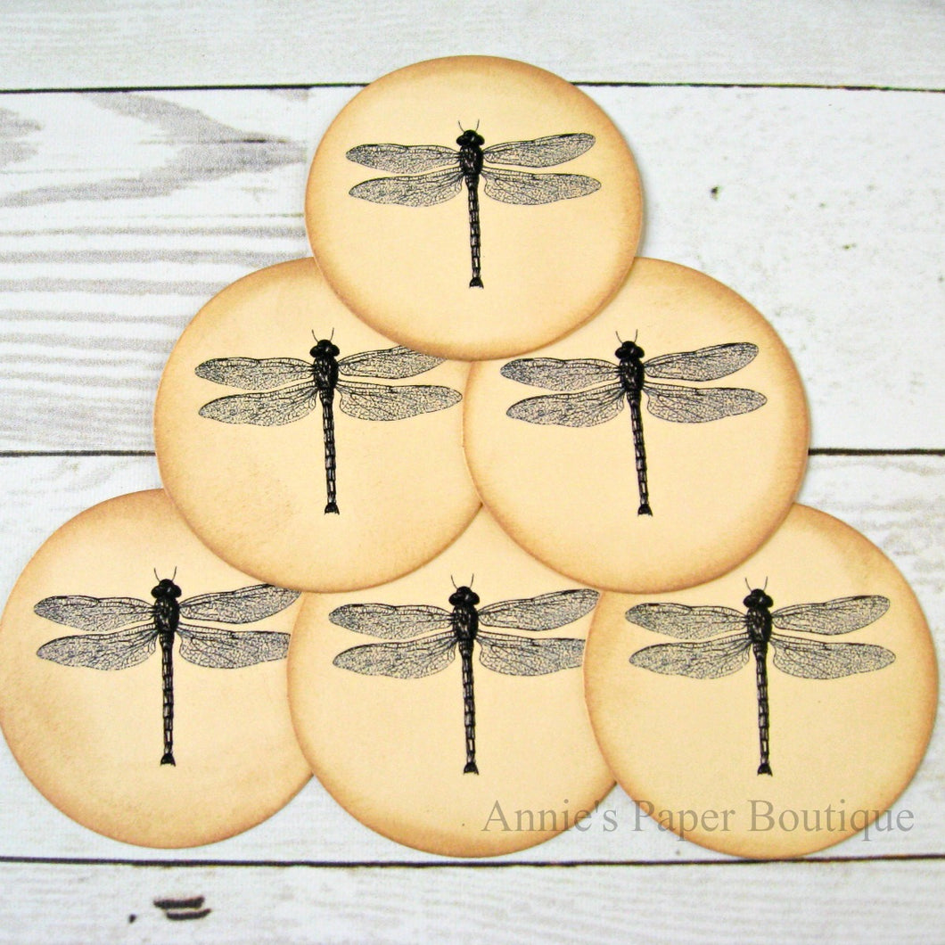 Round Dragonfly Vintage Inspired Tags