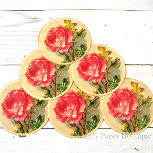 Round Vintage Inspired Tags - Pink roses
