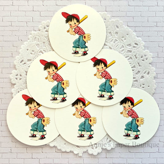 Little Baseball Player Retro Tags