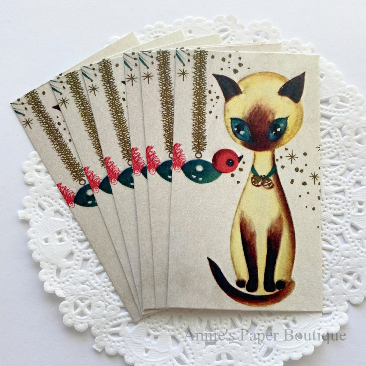 Siamese Cat and Birdie Ornament Retro Tags