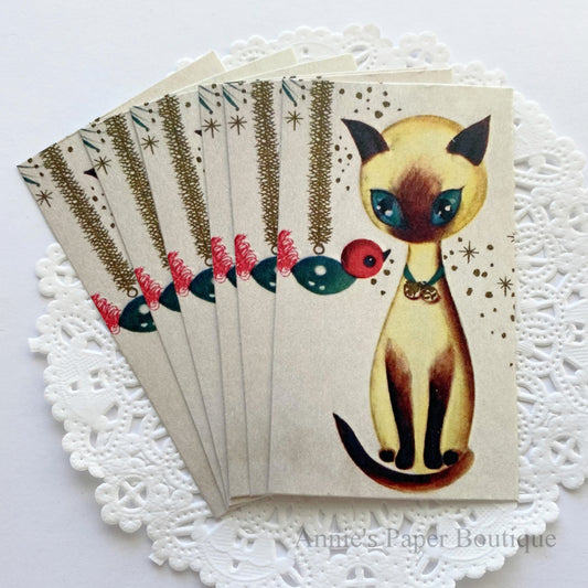 Siamese Cat and Birdie Ornament Retro Tags